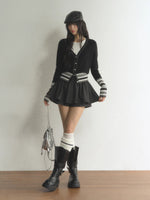 Contrast Striped V-Neck Knit Cardigan