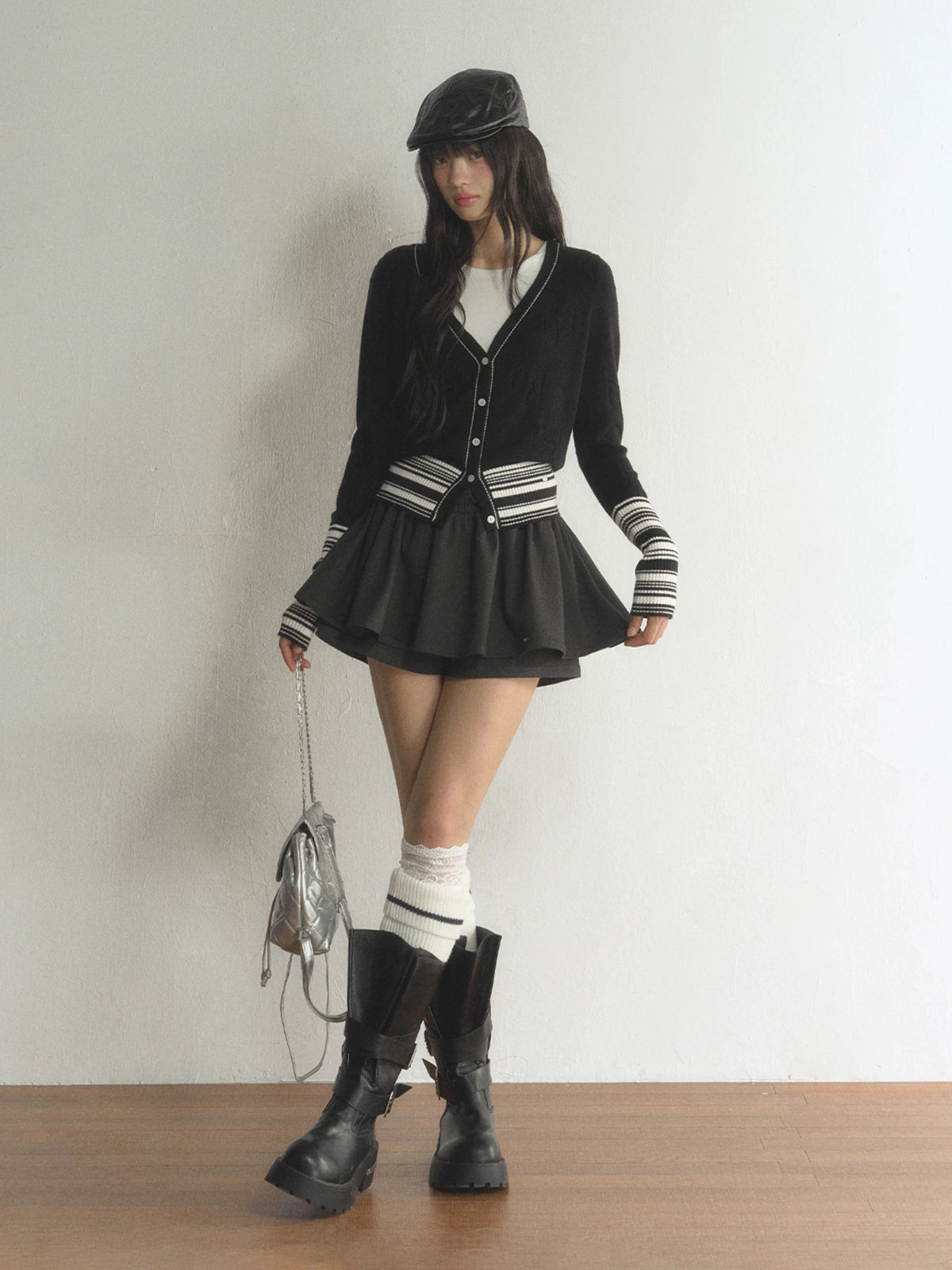 Contrast Striped V-Neck Knit Cardigan