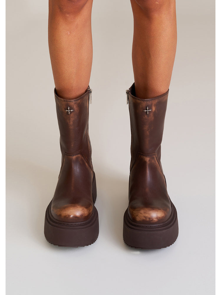 Compass Mode Leather Riding Boots Snow Mountain