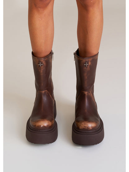 Compass Mode Leather Riding Boots Snow Mountain