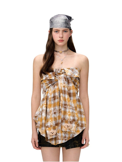 Plaid Shirt Slim Fit Strapless Top