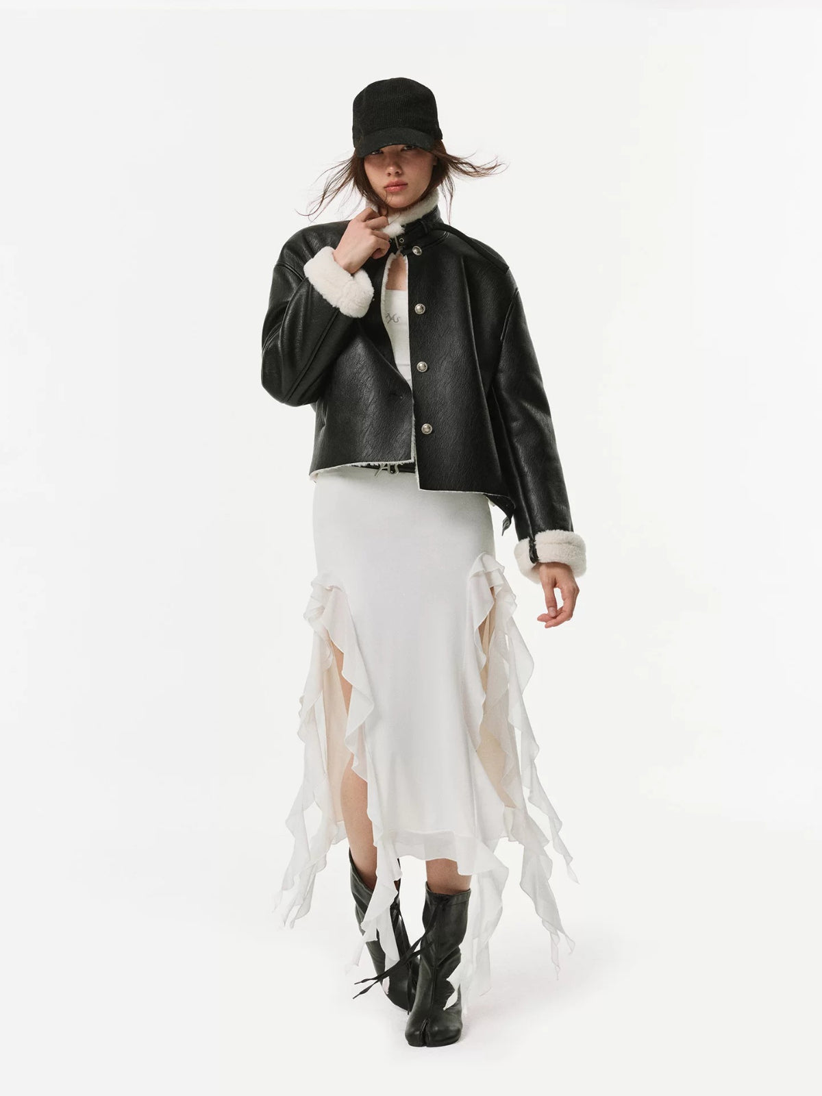 Contrast Faux Shearling Biker Jacket