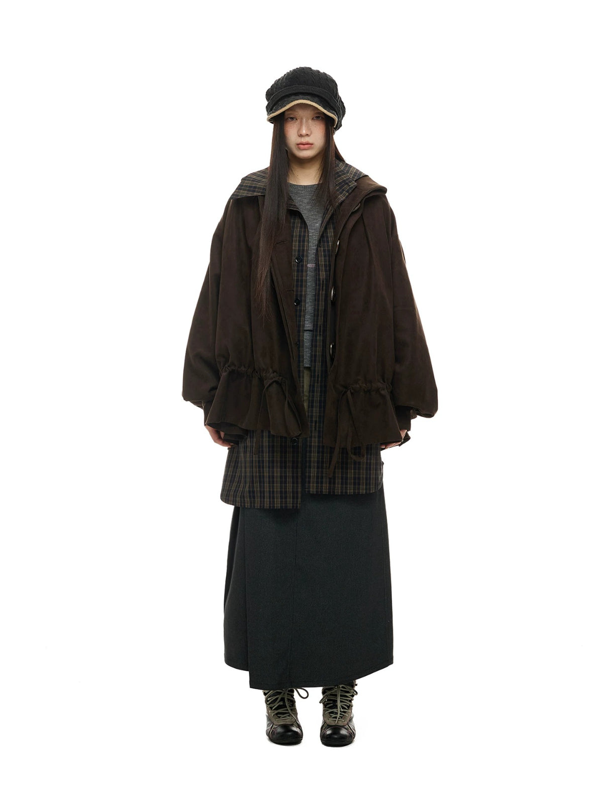 Suede Drawstring Trim Coat