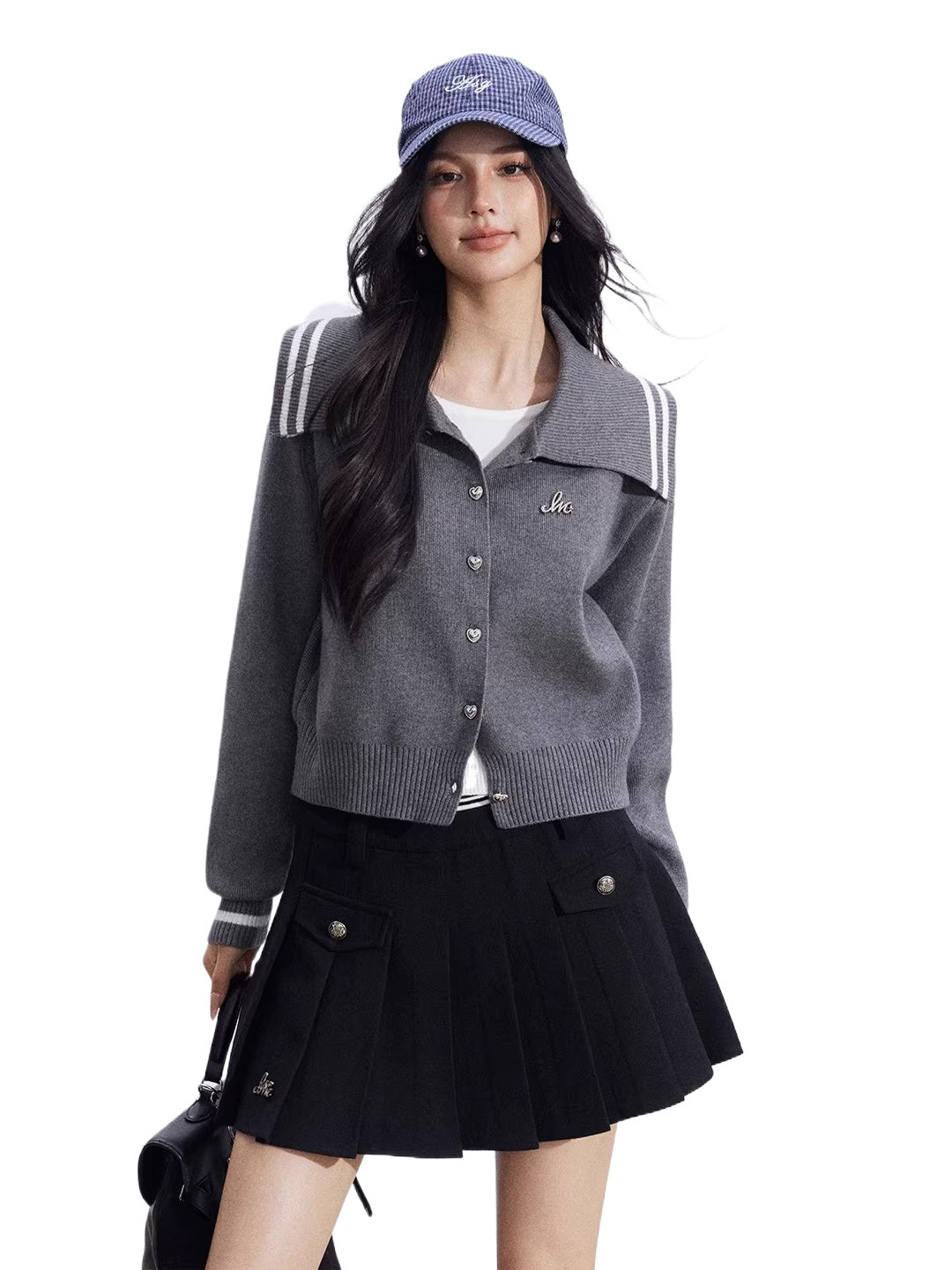 Gray Contrast Collar Knit Sweater