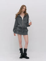 Gray Drawstring Hoodie & Skirt Set