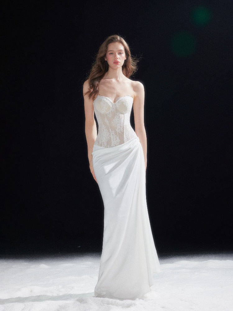 Lace Corset Satin Maxi Dress