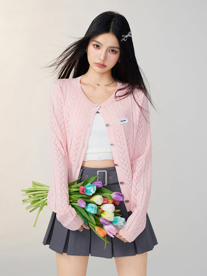Pink &amp; Off-white Lace Knit Cardigan