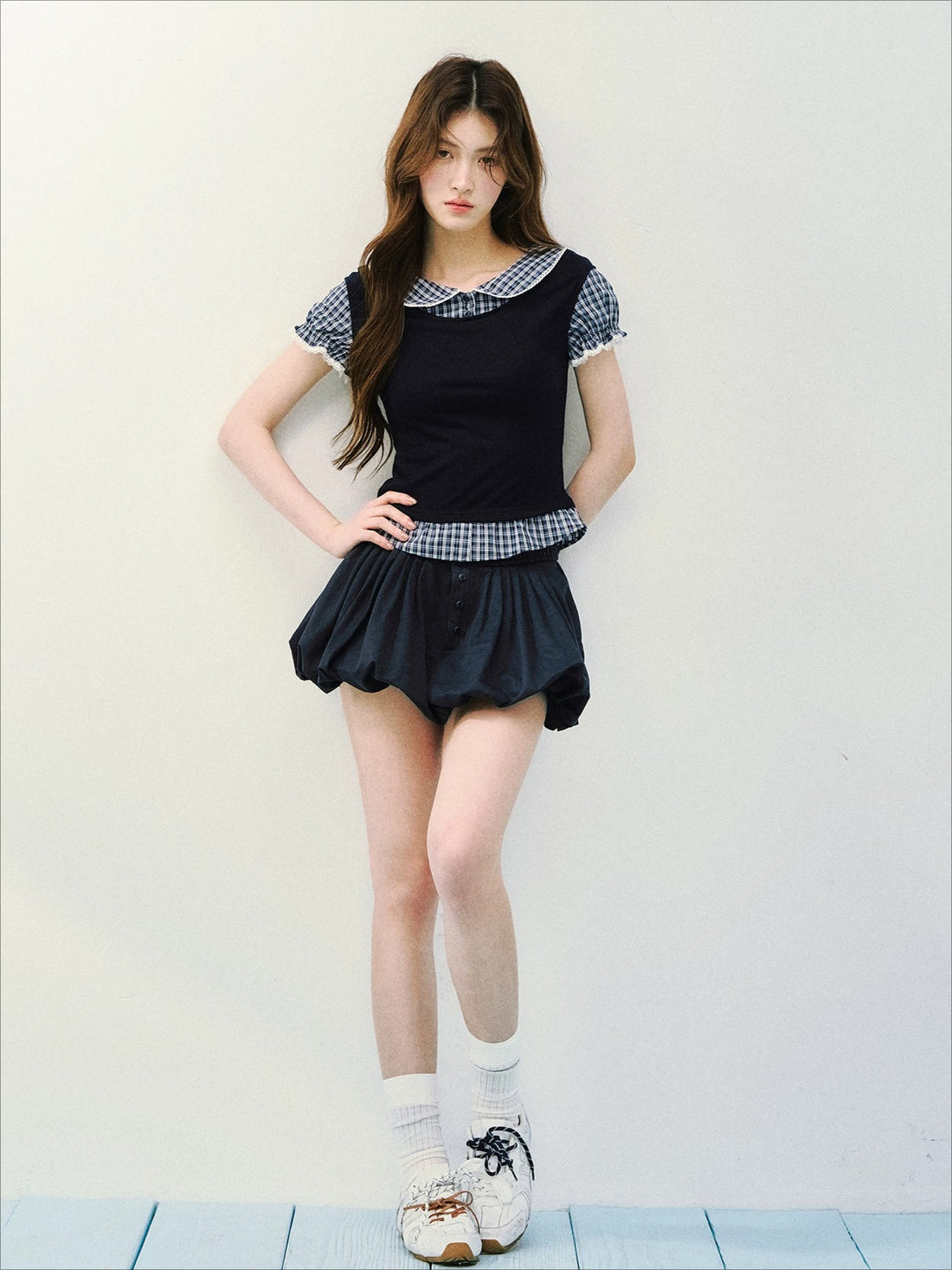 Navy Petal High-Waist Skirt