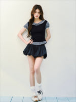 Navy Petal High-Waist Skirt