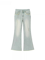 Studded Raw-Hem Flared Jeans