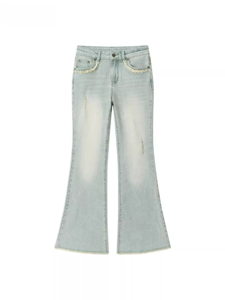Studded Raw-Hem Flared Jeans