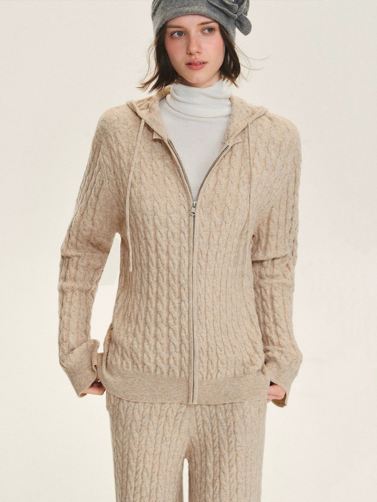 Hooded Cable Knit &amp; Pants Set