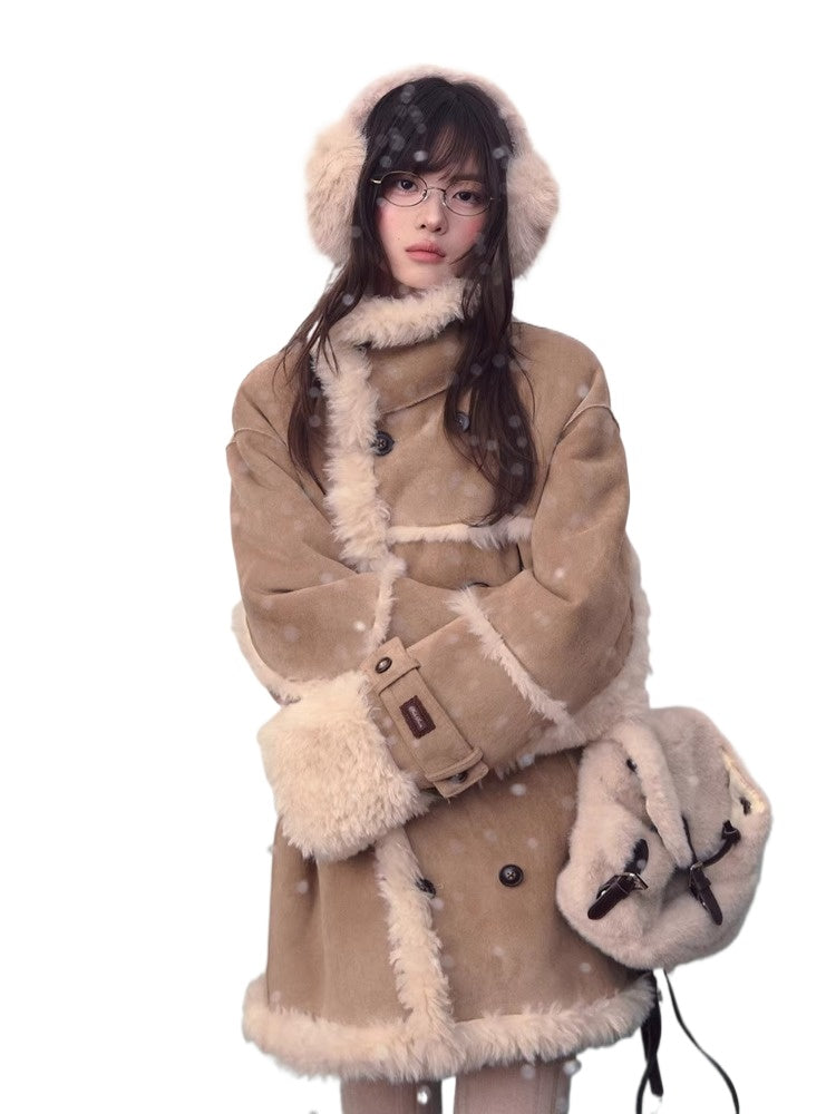 Vintage Suede Faux Fur Coat