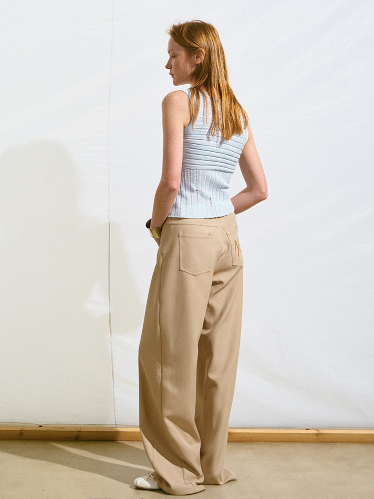 Wrinkle-Resistant Patchwork Straight-Leg Pants