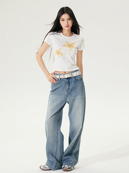 Color Diamond Floral Regular Shoulder T-shirt