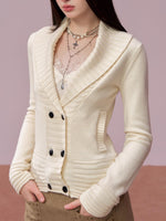 V-neck Double-breasted Knit Sweater