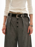 Structured Linen Blend Wide Leg Trousers