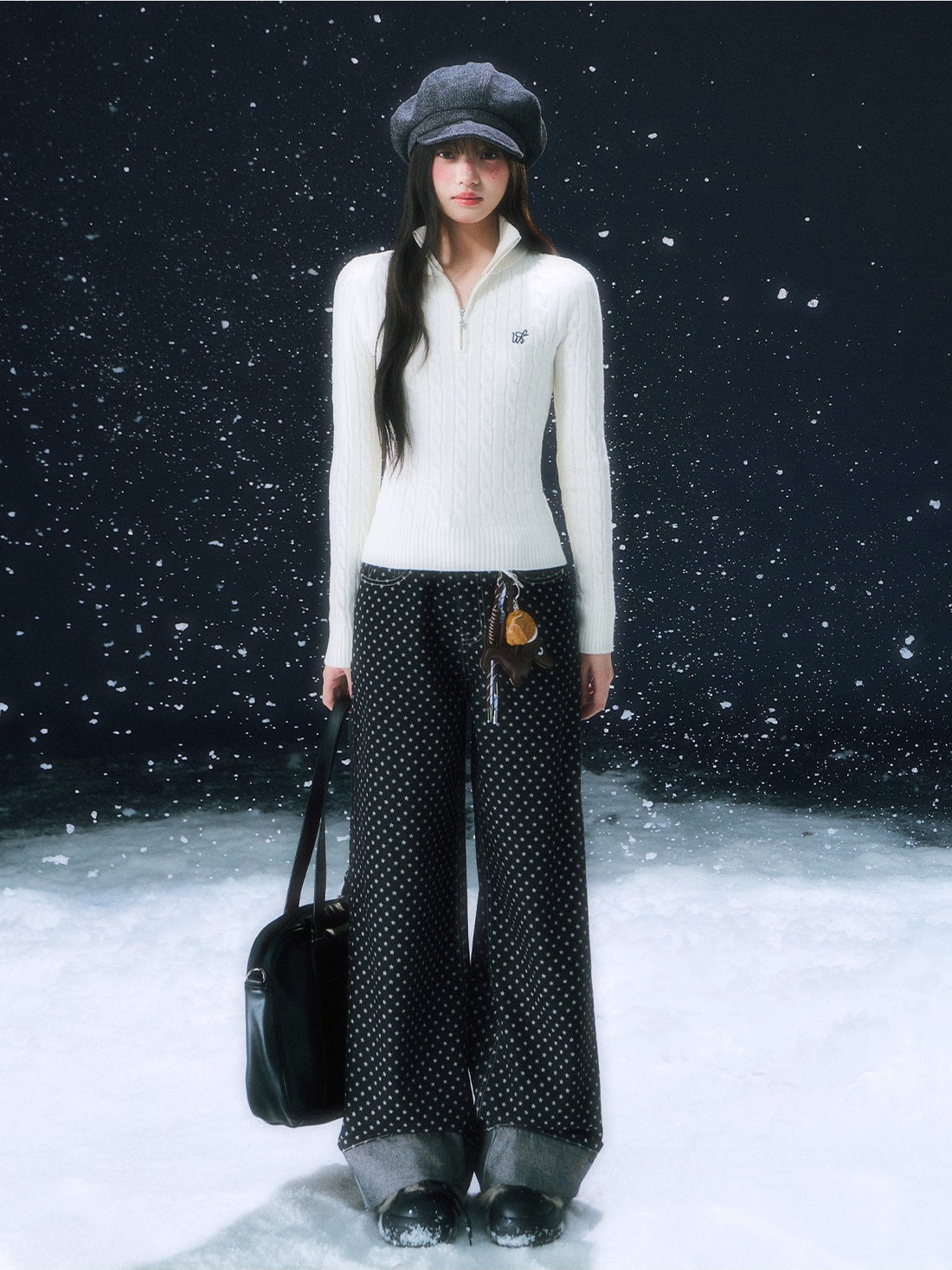 Star Pattern Wide-Leg Denim Pants