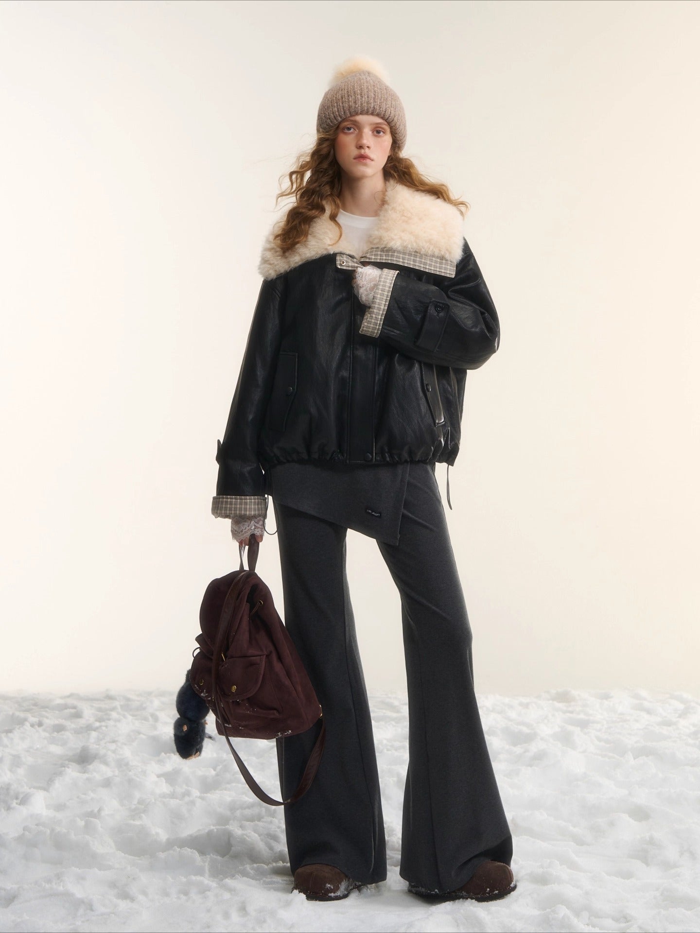 Plaid Faux Fur Collar Down Jacket