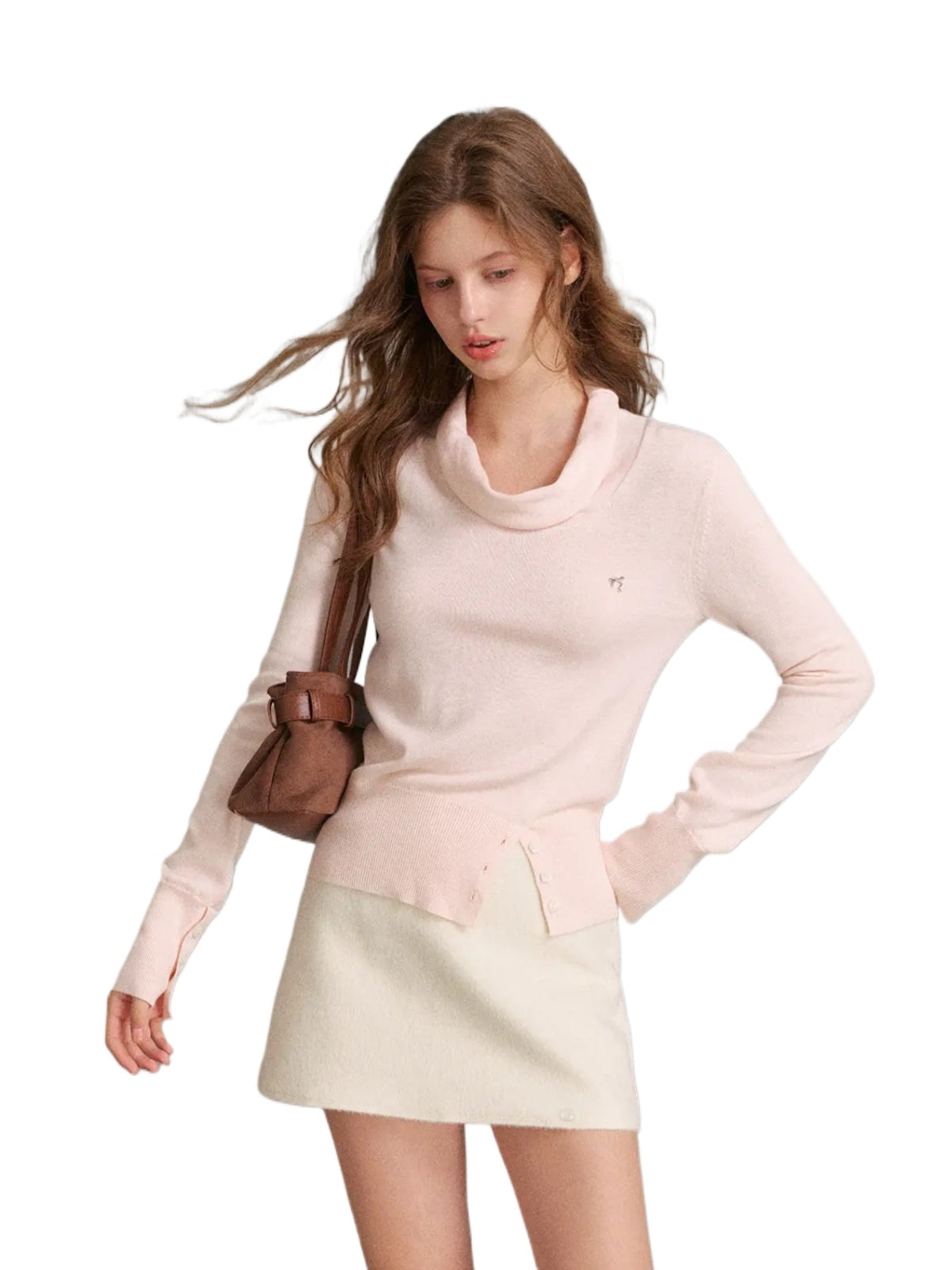 Silk Wool Cowl Neck Knit Top