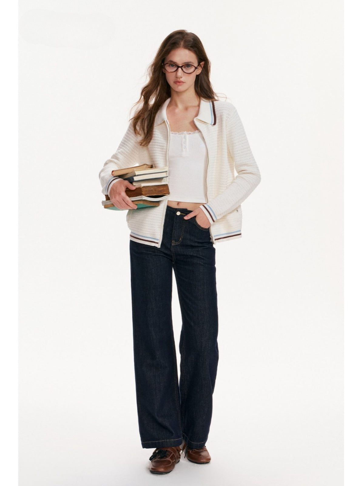 Contrast Stripe Cotton Zip Cardigan