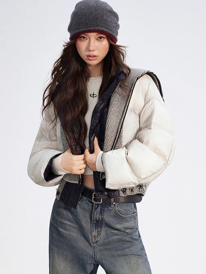 Reversible Knit Patchwork 90% White Duck Down Coat