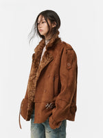 Faux Suede Plush Collar Coat