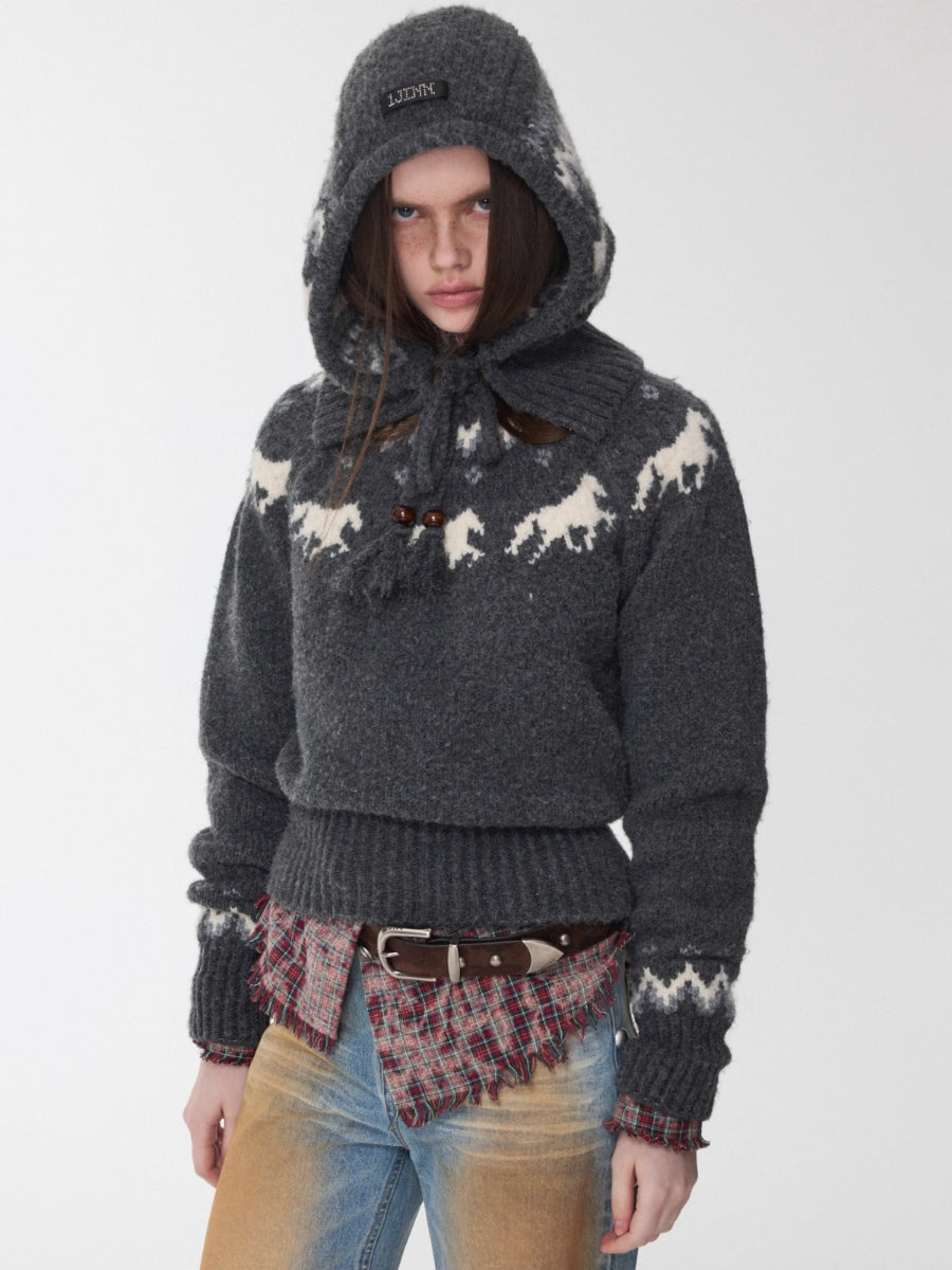 Fair Isle Pony Jacquard Knit Balaclava Hat