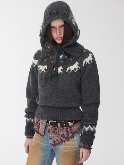 Fair Isle Pony Jacquard Knit Balaclava Hat