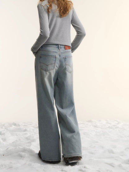 Light Blue Washed Distressed Straight-Leg Jeans