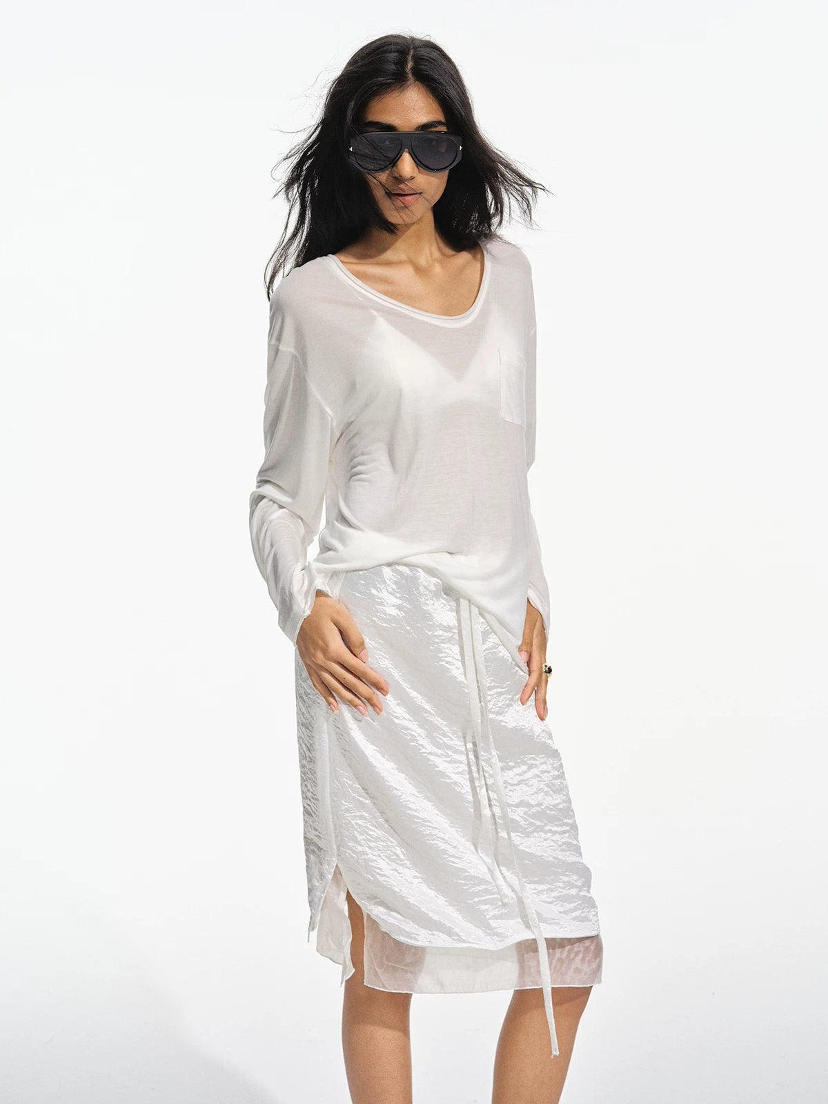 Silk Lyocell V Neck Tee