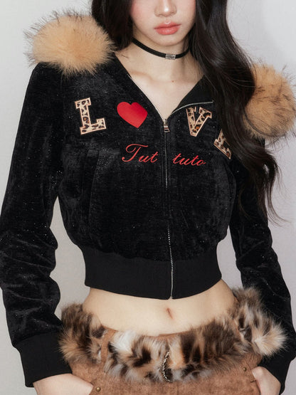 Leopard Print Embroidered Hooded Sweatshirt &amp; Pant Set