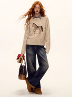 Suede Patchwork Cat-Whisker Wide-Leg Jeans