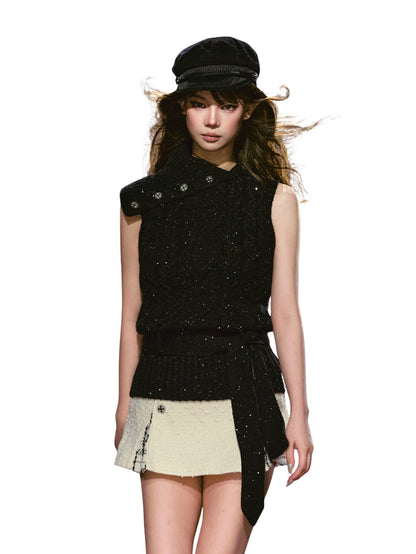 Black Sequin Cable Knit Vest
