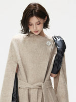 Embellished Buckle Belted Wool Blend Coat