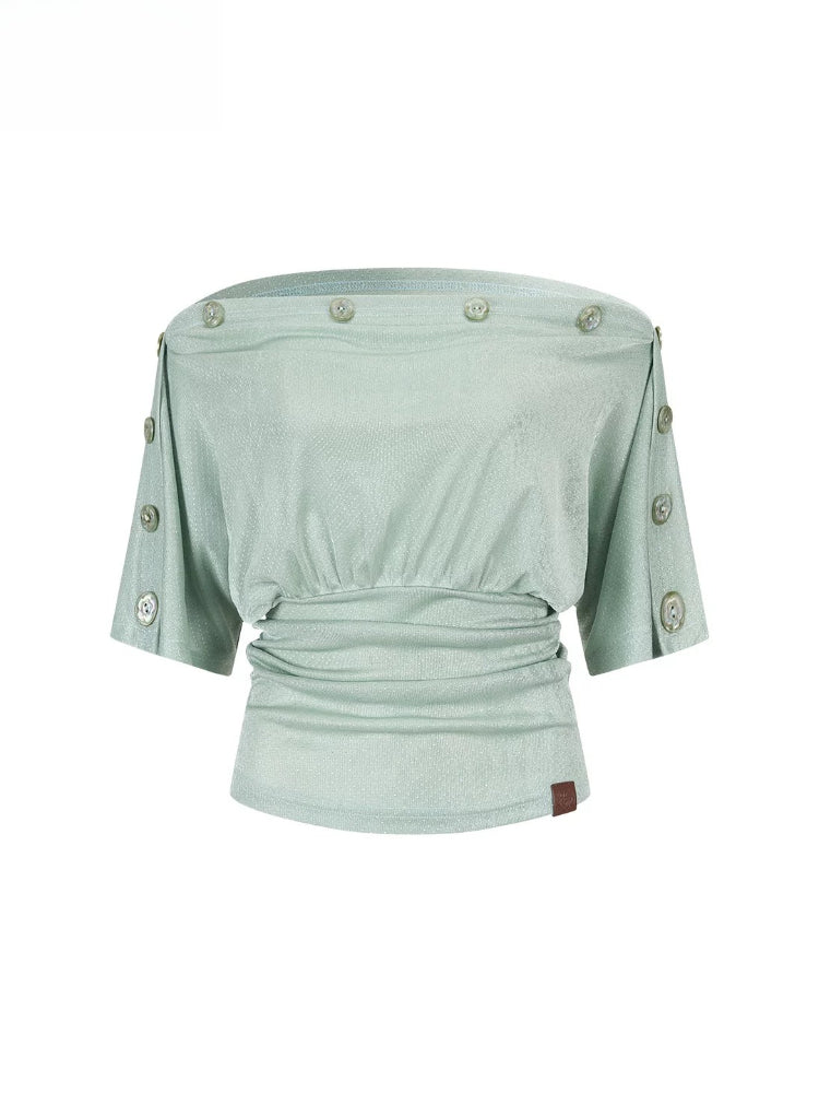 Off-Shoulder Button Top