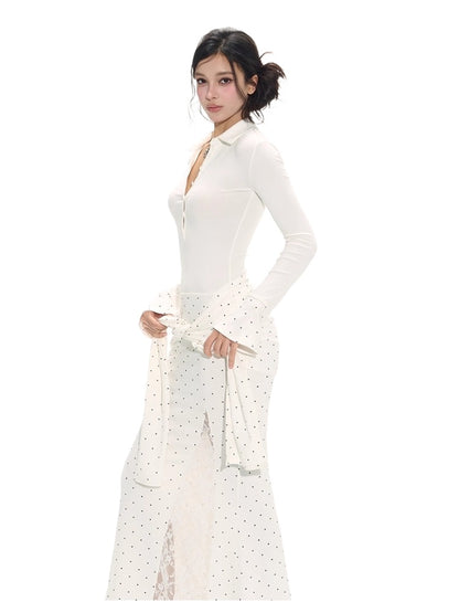 Henley Lace Splice Shirt Dress