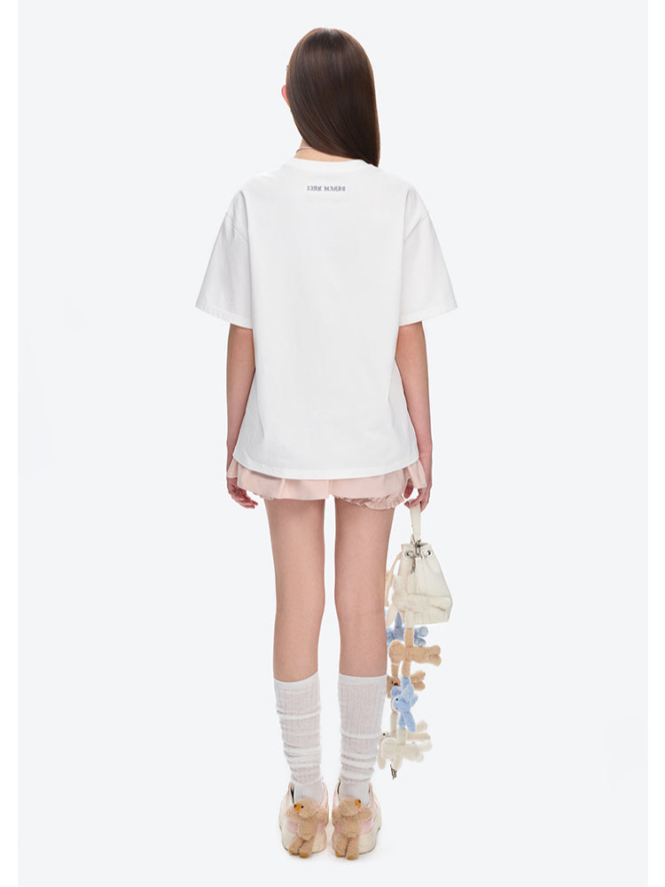 Angel Bear Illustration Cotton Short-sleeve T-shirt