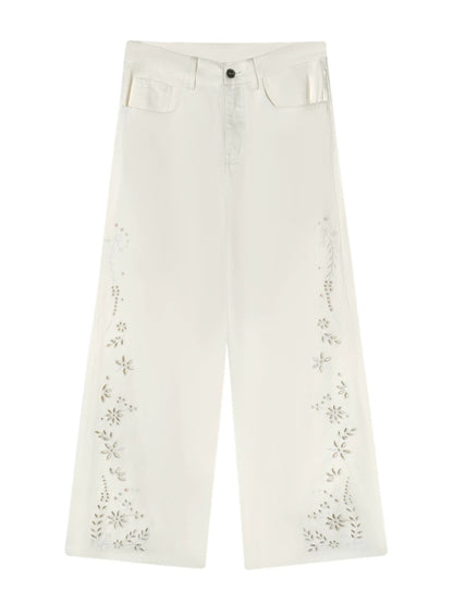 Embroidered Wide-Leg Jeans