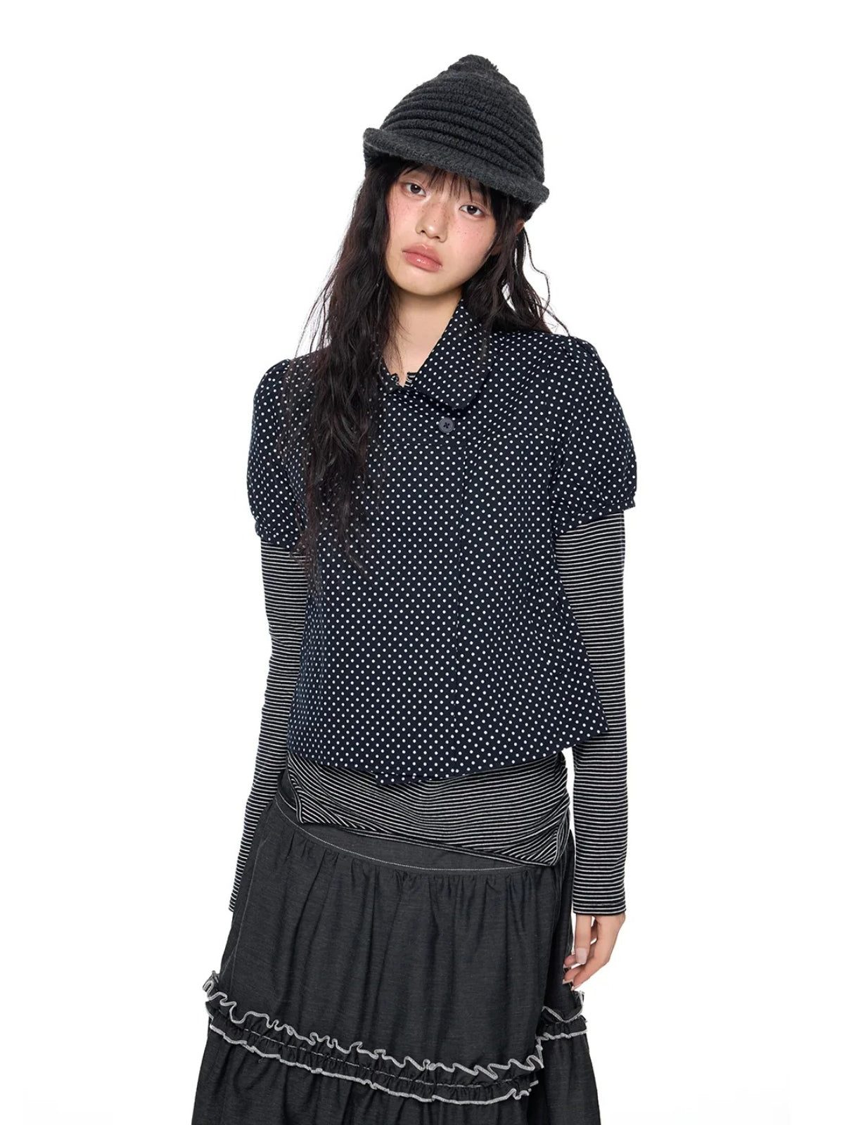 Polka Dot Plaid Collar Shirt