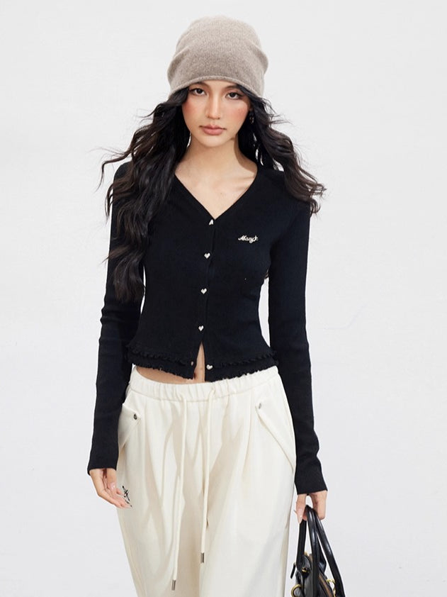 Lace-Trim Slim Knit Cardigan