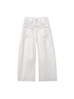 Embroidered Curved Wide-Leg Jeans