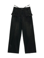 Vintage Ruffle Straight Leg Denim Jeans