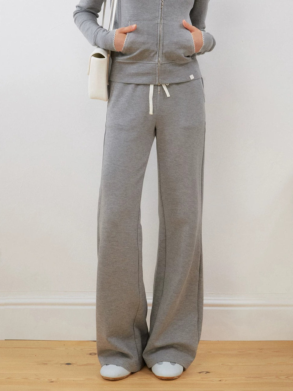 Contrast Trim Zip Hoodie &amp; Flared Pants Set