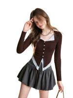 Contrast Knit V-neck Cardigan