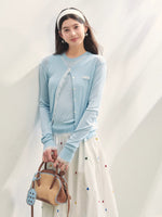 Lace Trimmed Crew Neck Knitted Cardigan Set