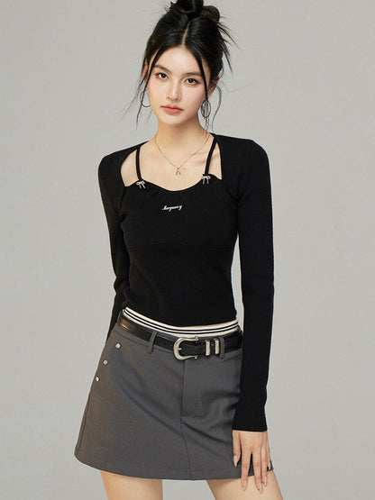 Black &amp; White Butterfly Knot Knit Top