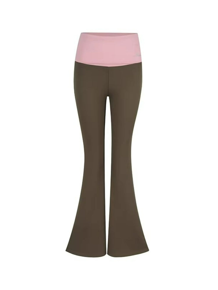 Color-Block Faux-Layered Low-Rise Flared Yoga Pants