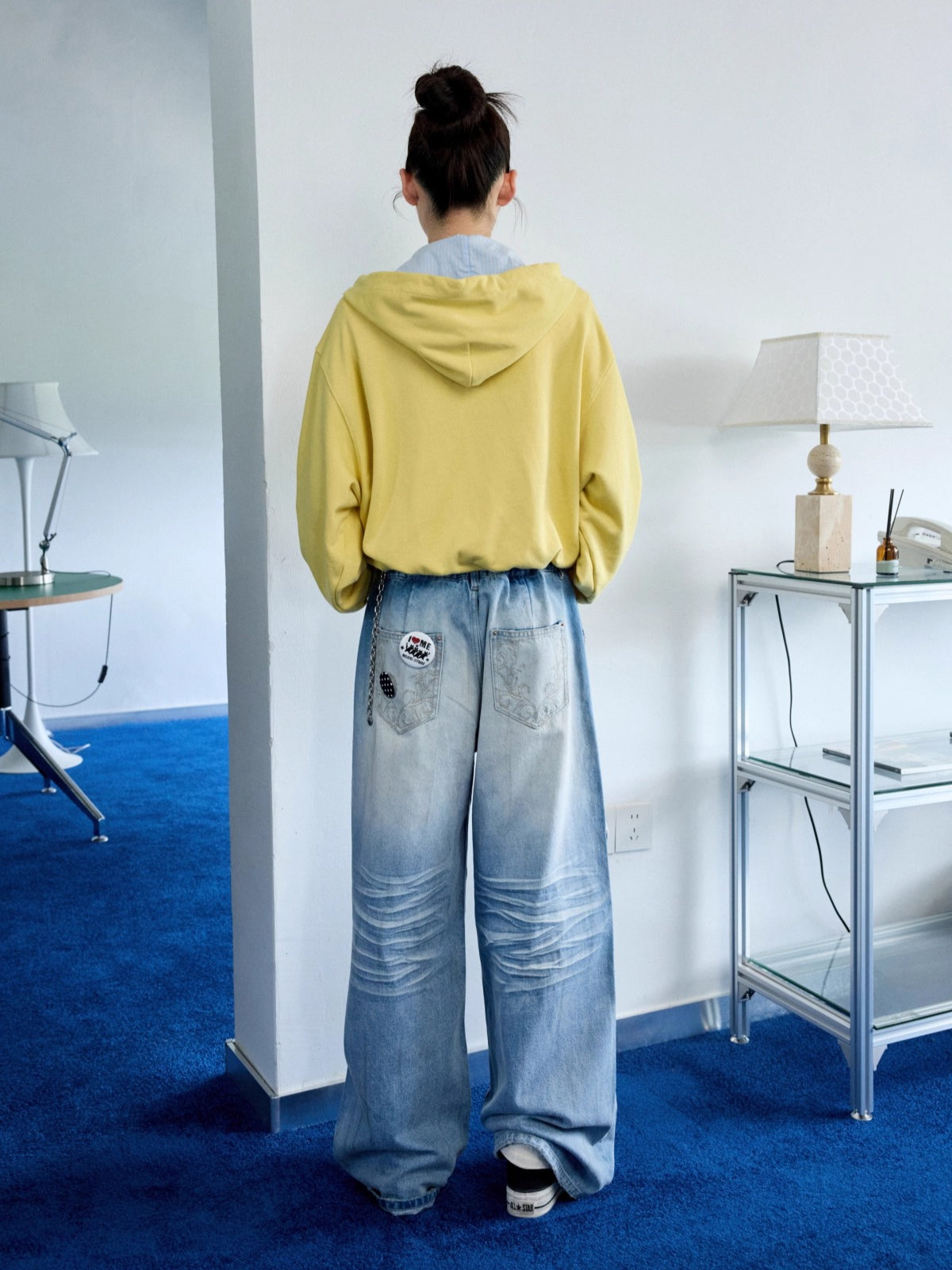 Oversized Star Panel Balloon Hem Hoodie