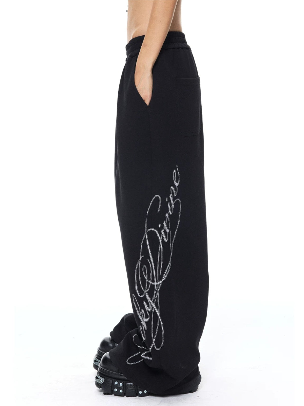 Embroidered Wide Leg Sweatpants